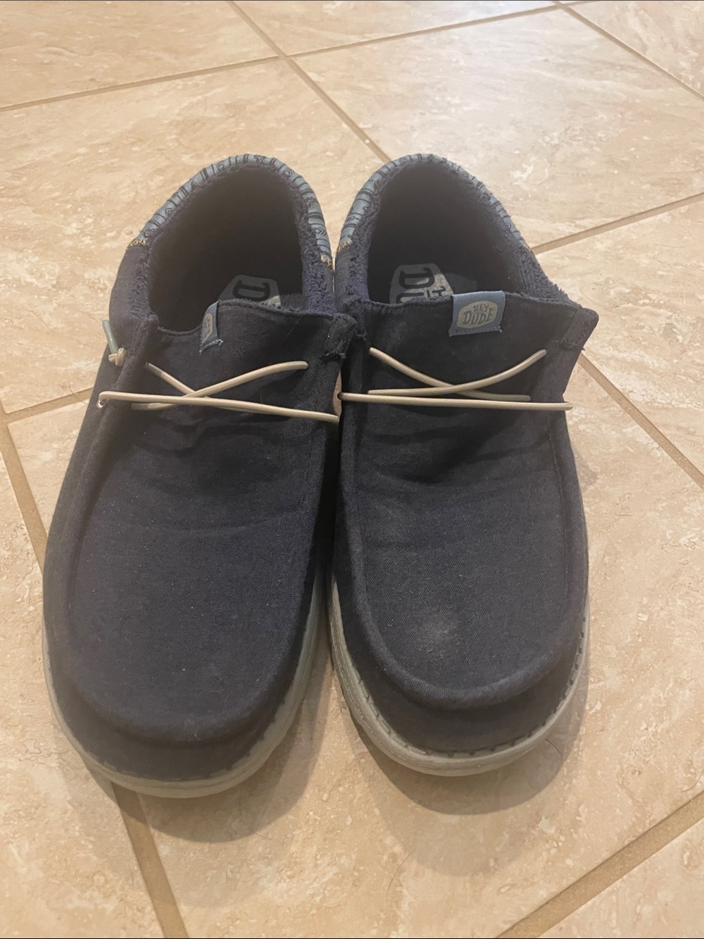Hey Dude Navy Slip-On Loafers with Tan Laces